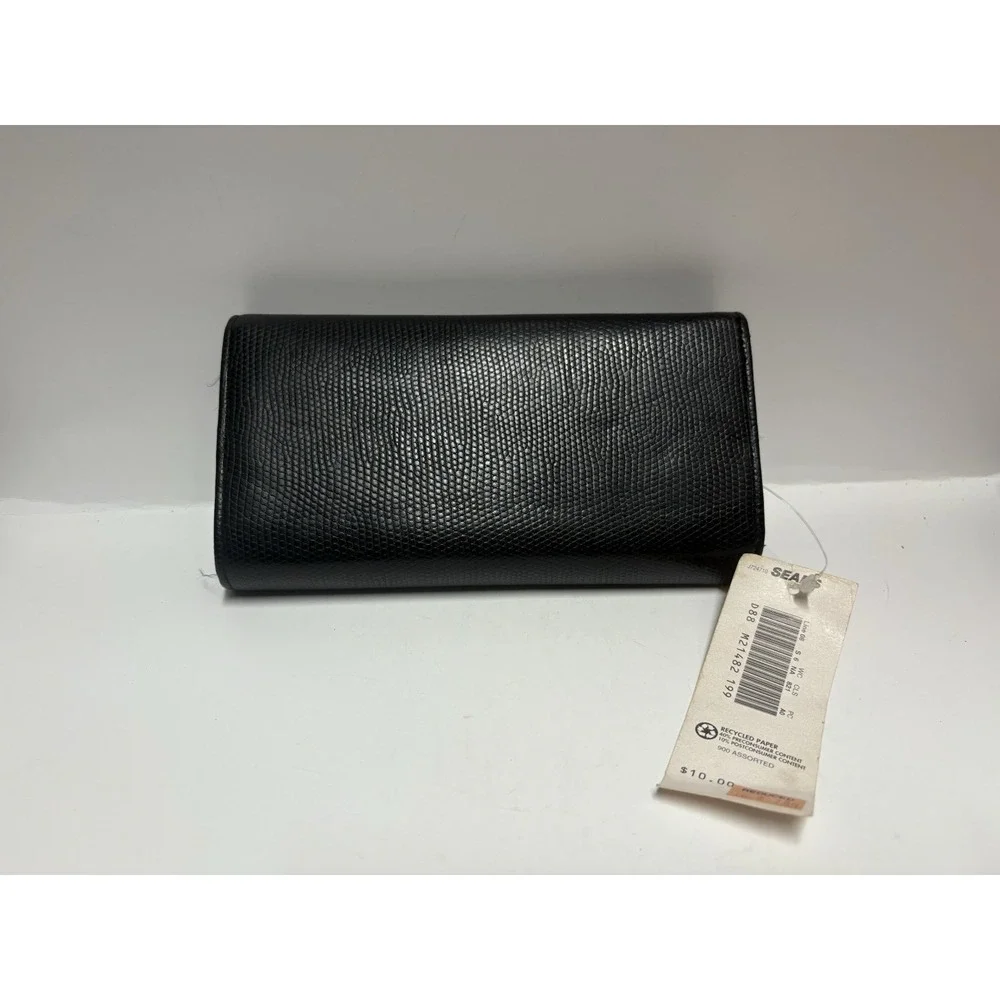 Vintage SEARS Black‎ Wallet New with tags checkbook gold trim